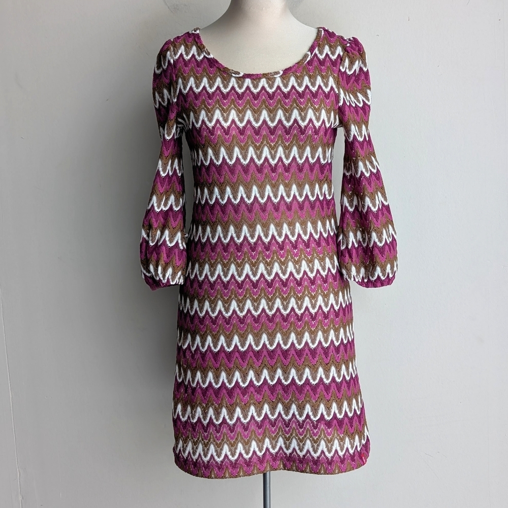 EDC Zigzag Chevron Patterned Long Sleeve Knit Dress
